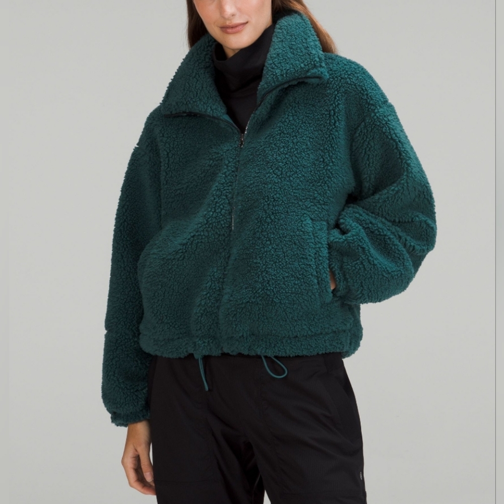 Lululemon Cinchable Fleece Zip-Up, Size 2, Green Jasper